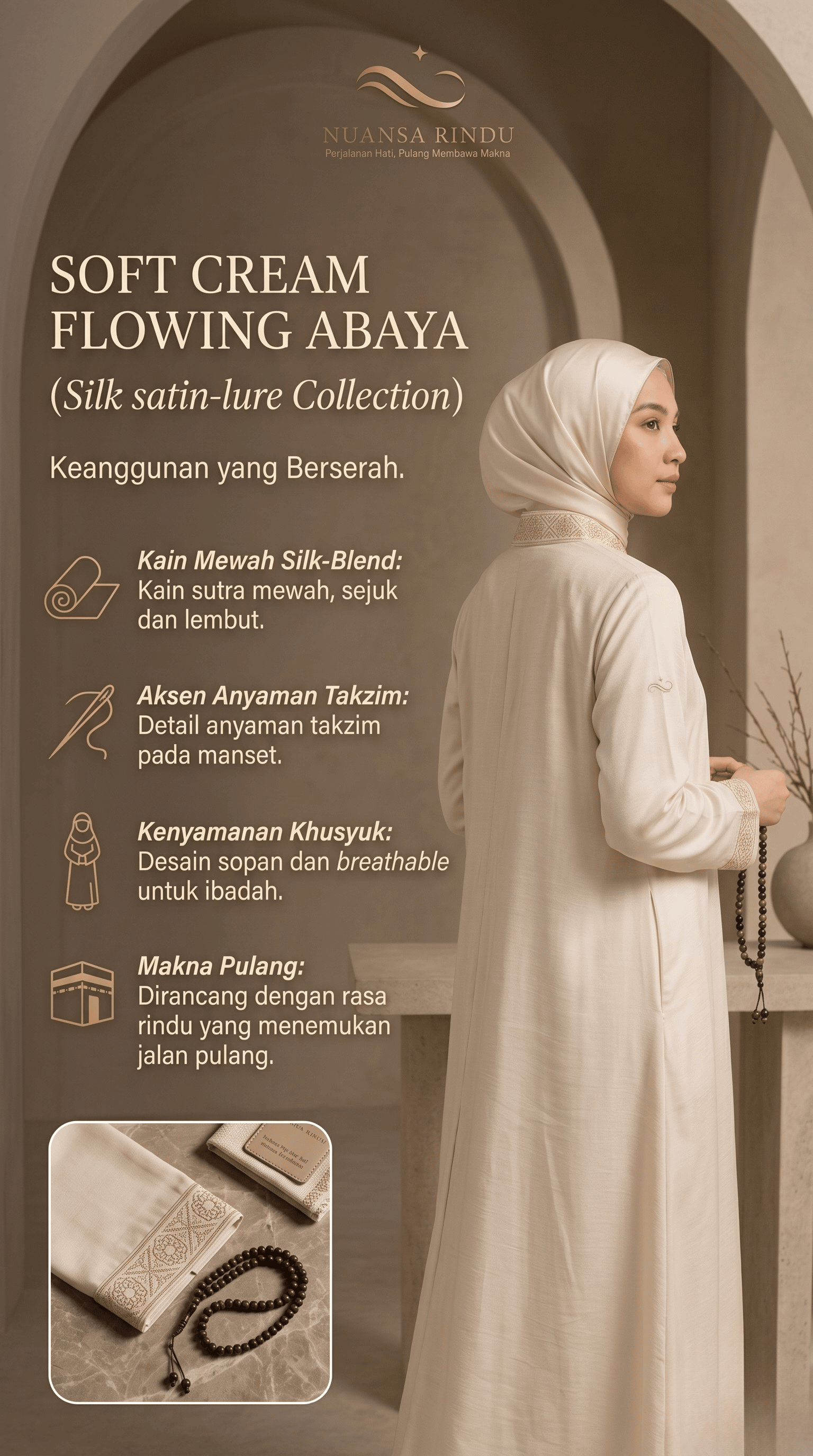 Soft Cream Flowing Abaya